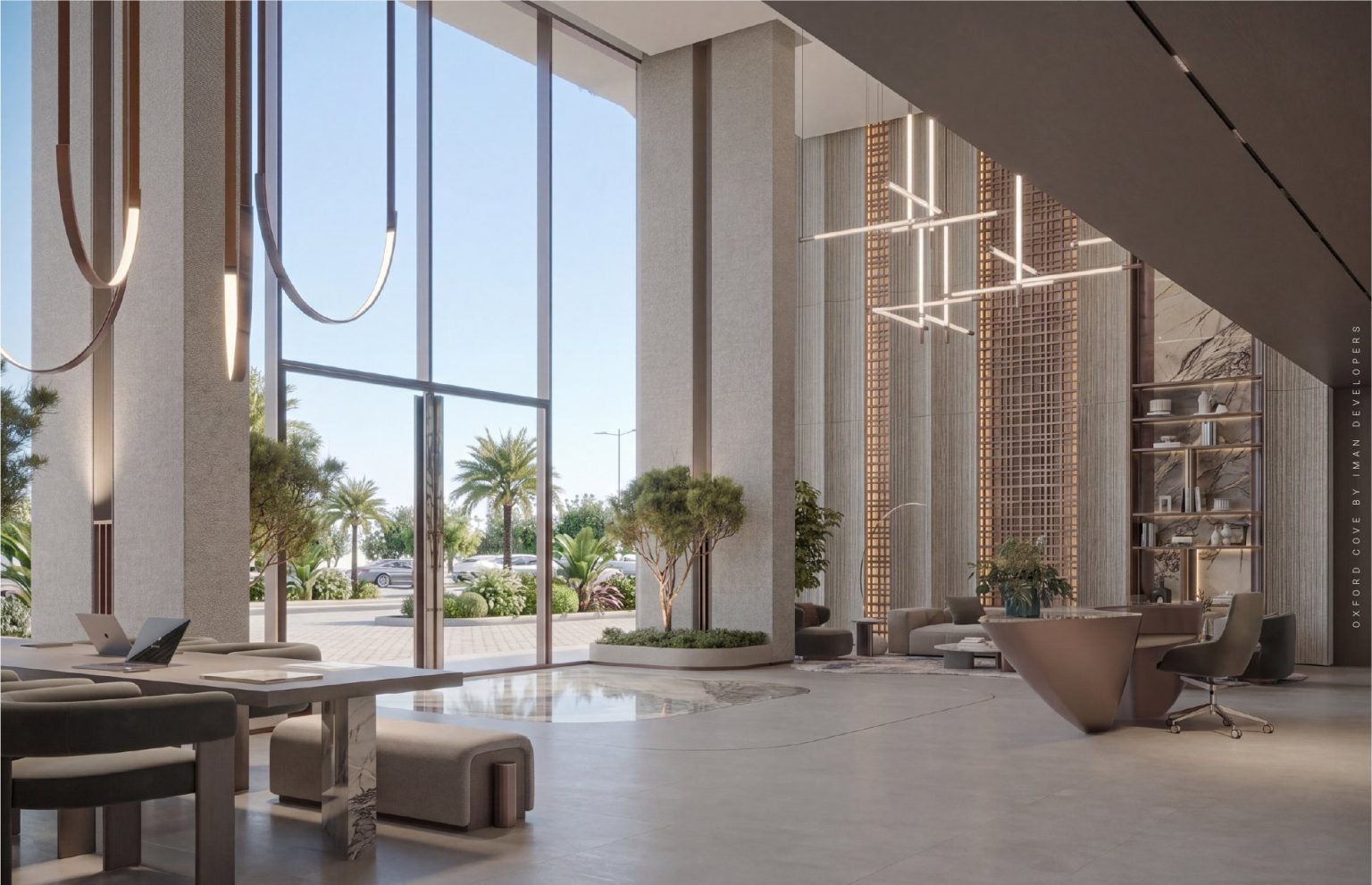 Double-height entrance lobby at Oxford Cove