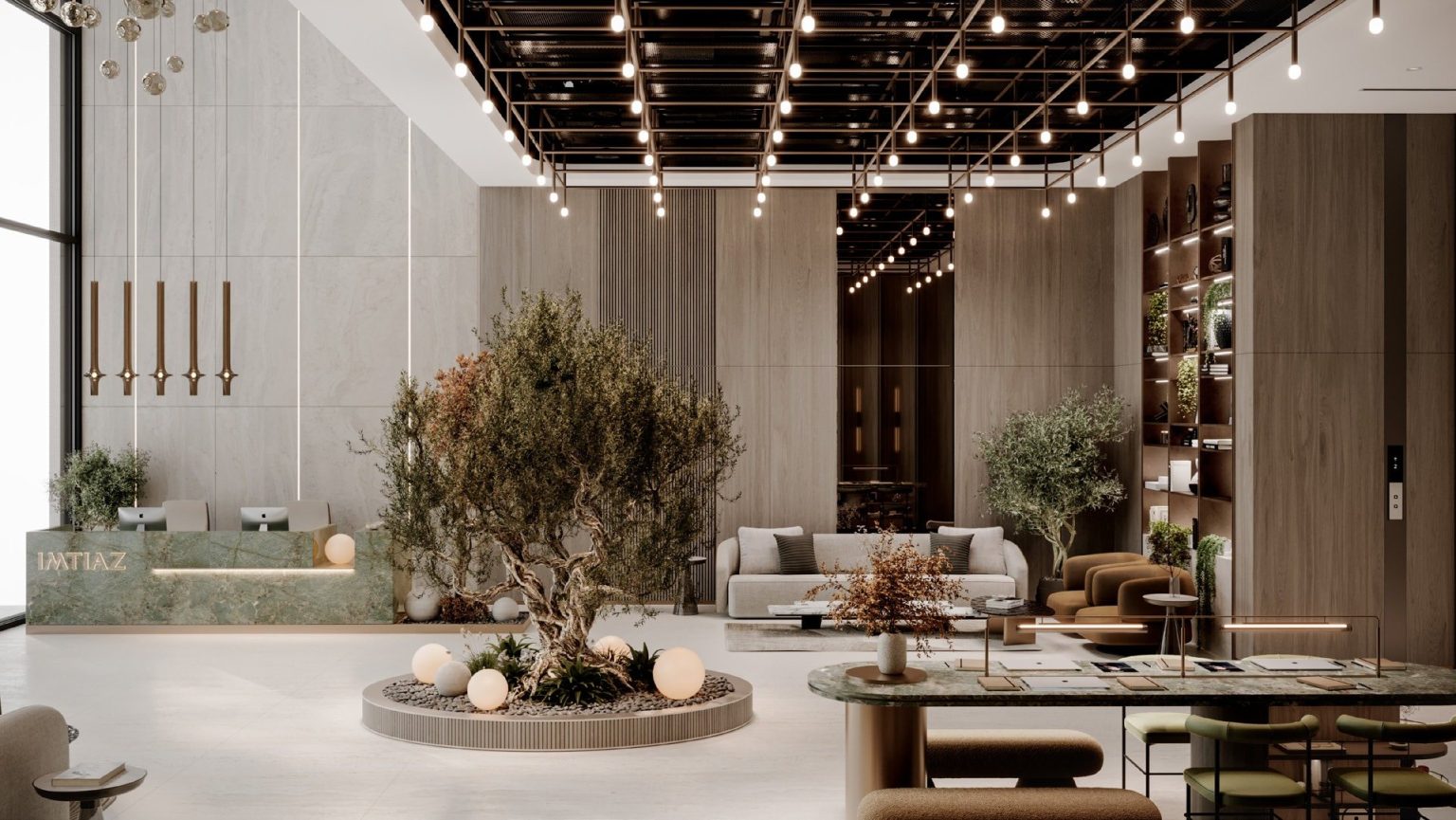 Double-height lobby at Pearl House by Imtiaz