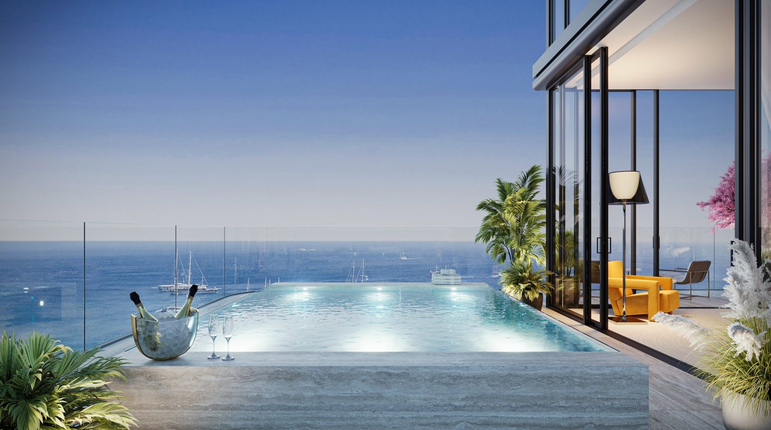 Infinity pool overlooking the Arabian Gulf at Villa del DIVOS
