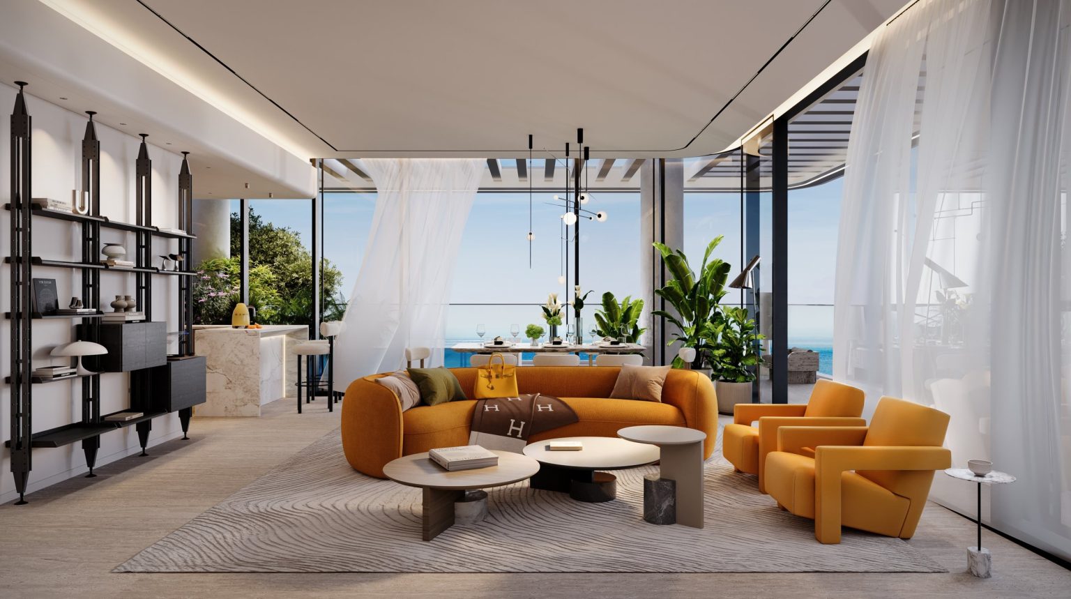 Living room with floor-to-ceiling windows at Villa del DIVOS